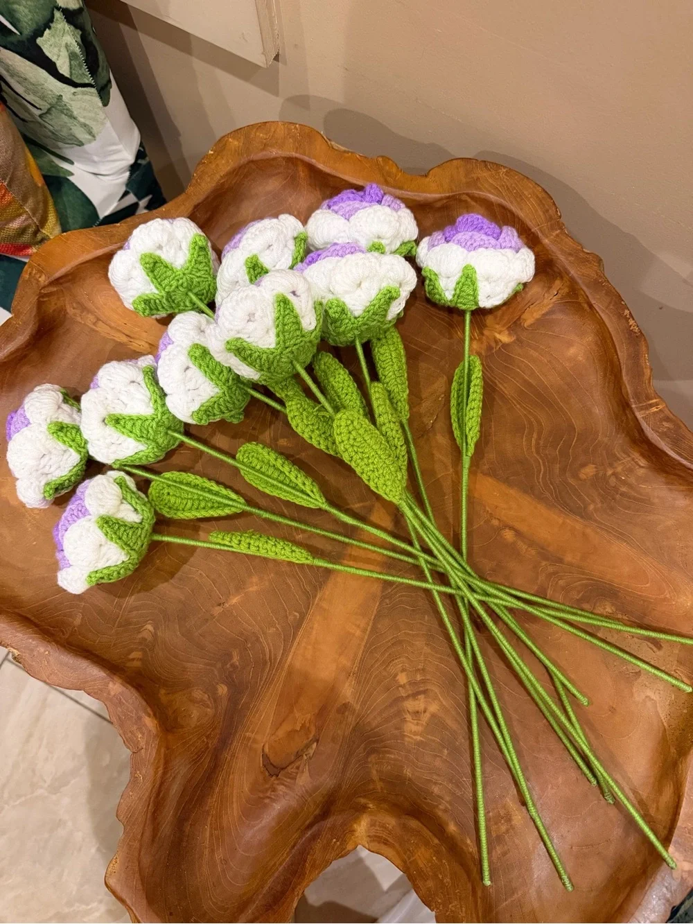 Handmade 10 Purple Crochet Knitted Flower Roses Bouquet Birthday Wedding Gift